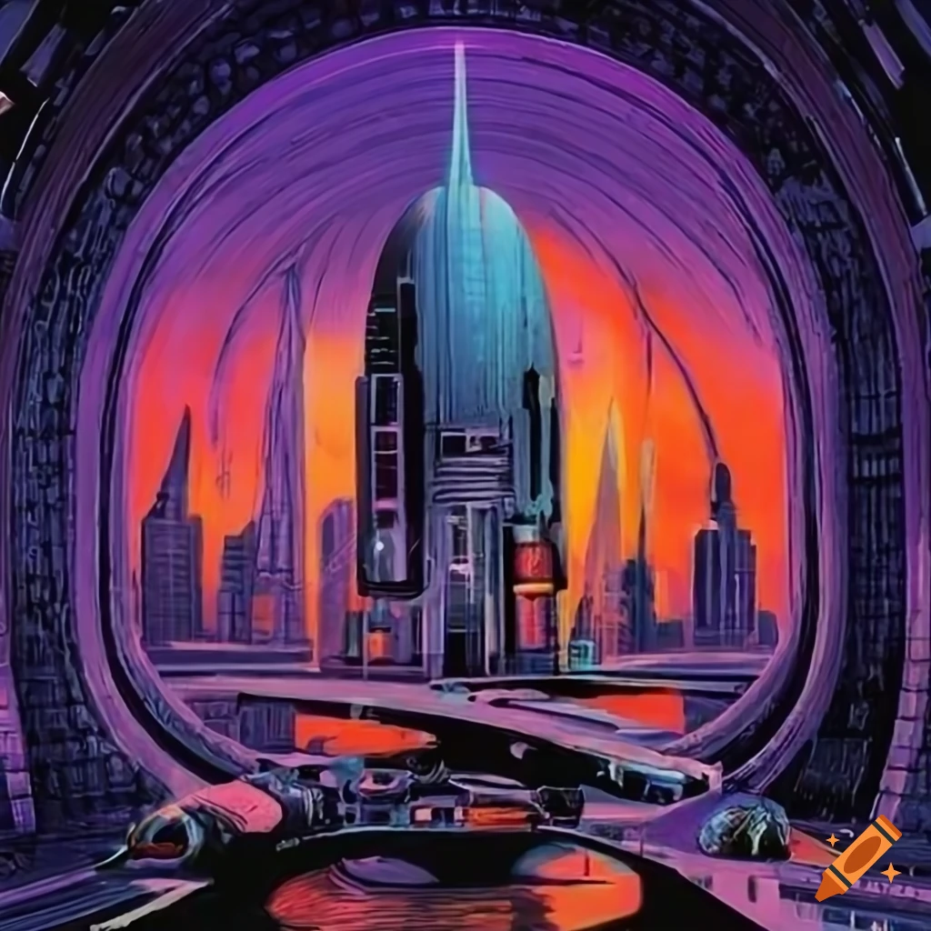 1930s sci-fi magazine cover depicting 'City of Alien Abduction' with retro-futuristic elements