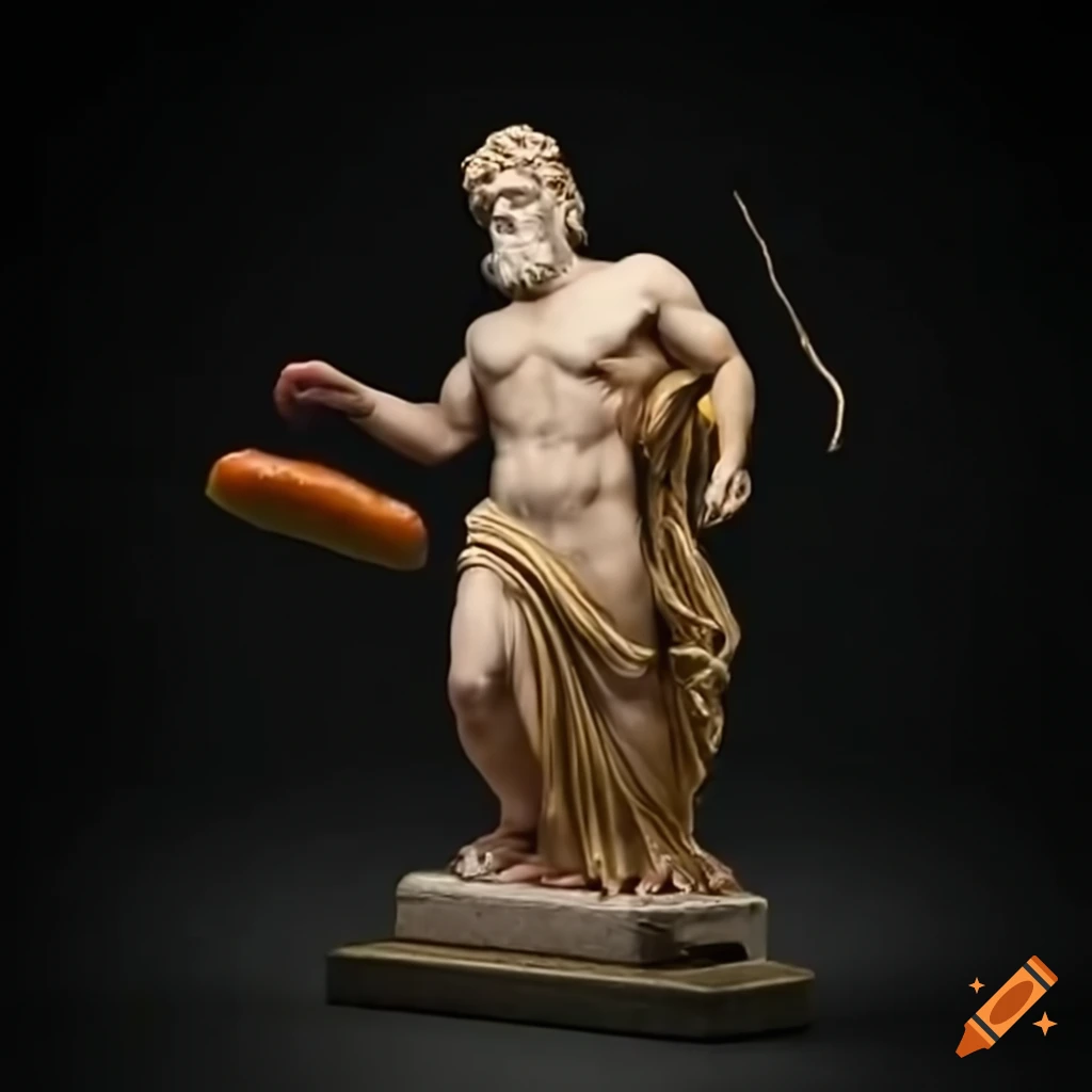 Zeus holding a hotdog