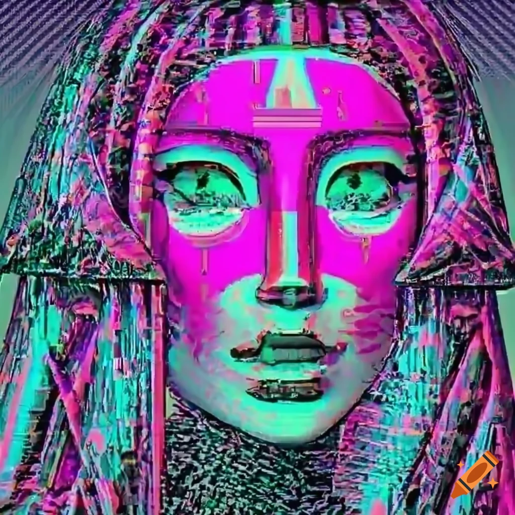 Vaporwave glitchcore lady on Craiyon