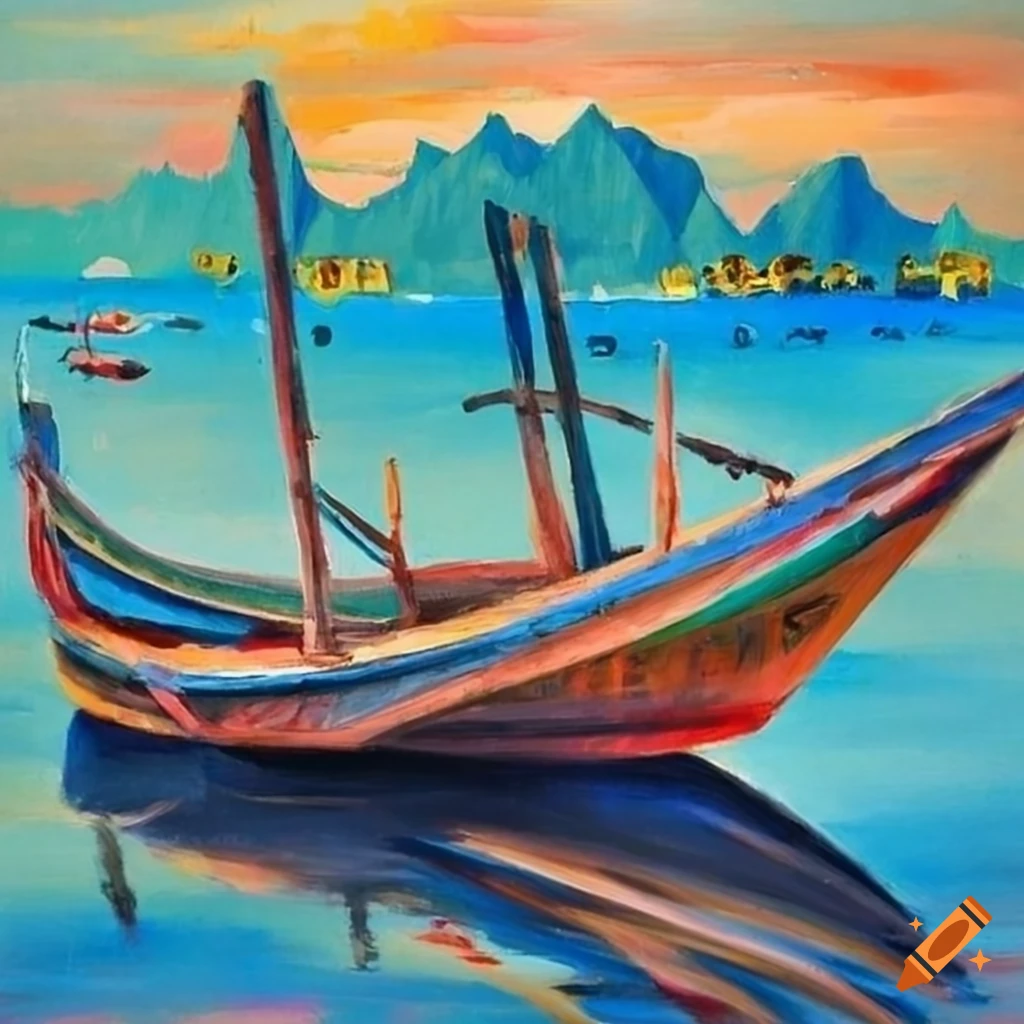 Southeast Asian fishing boats painting