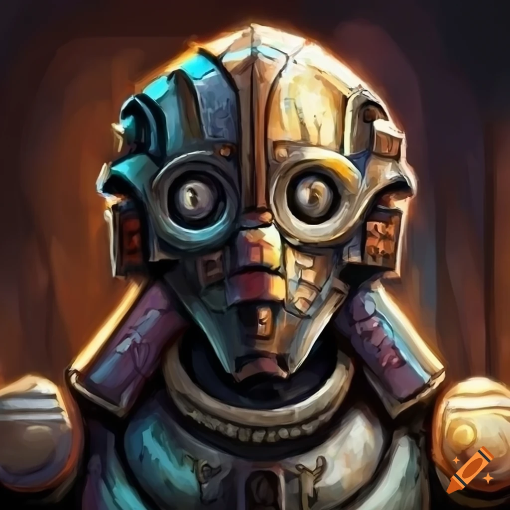Charming portrait of a Warforged robot from D&D
