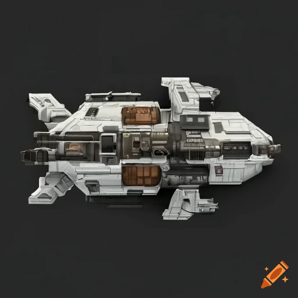 Top-down view space ship in a dark sci-fi style on Craiyon