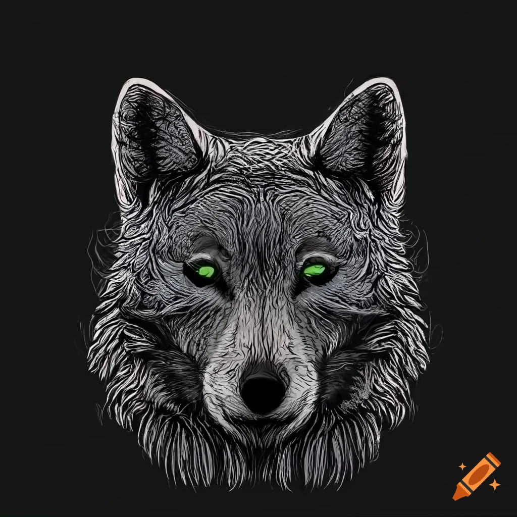 Abstract wolf doodle on black background