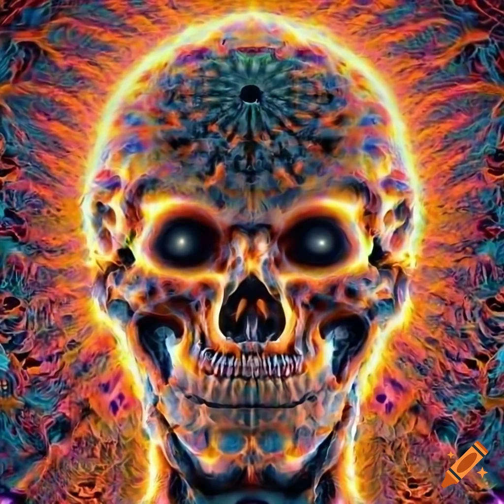 Grid orange plasma optical illusion skull