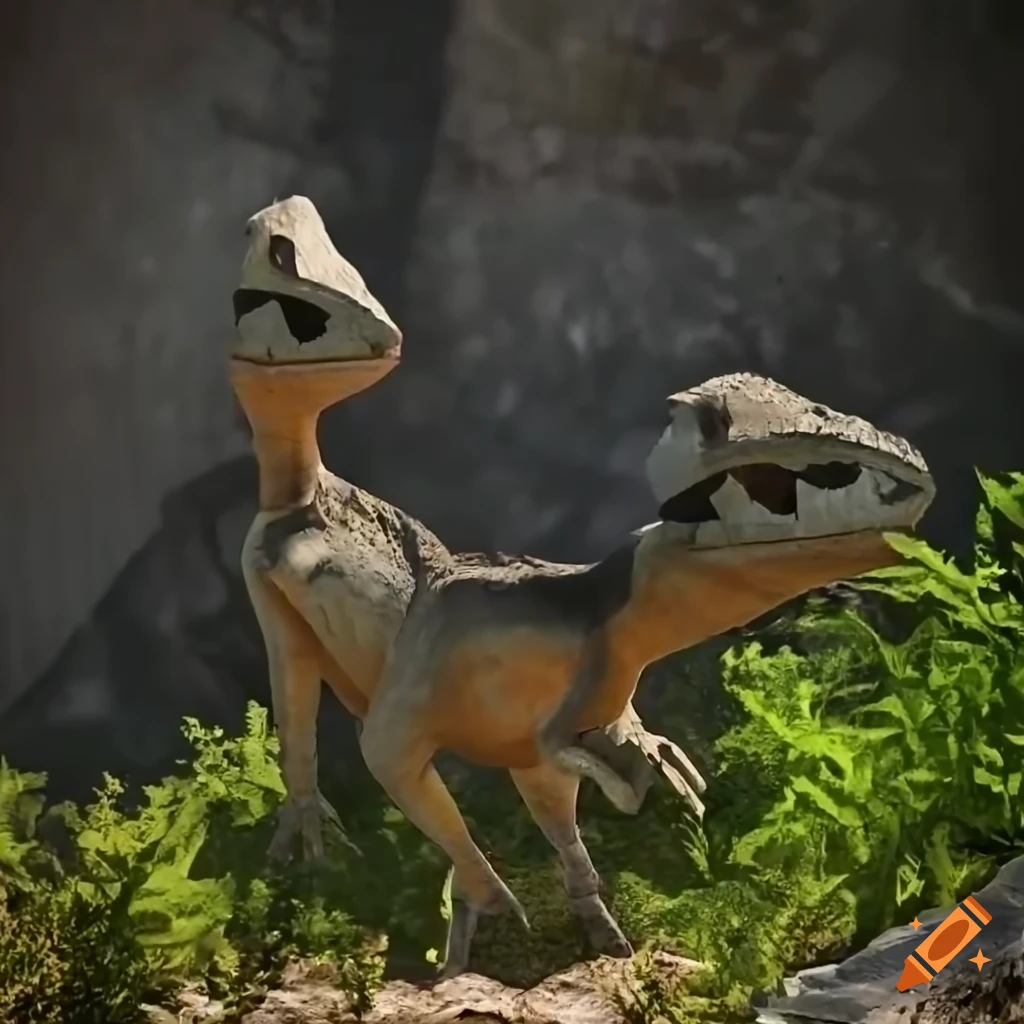 Pachycephalosaurus walking on rocky outcrop in warm morning light