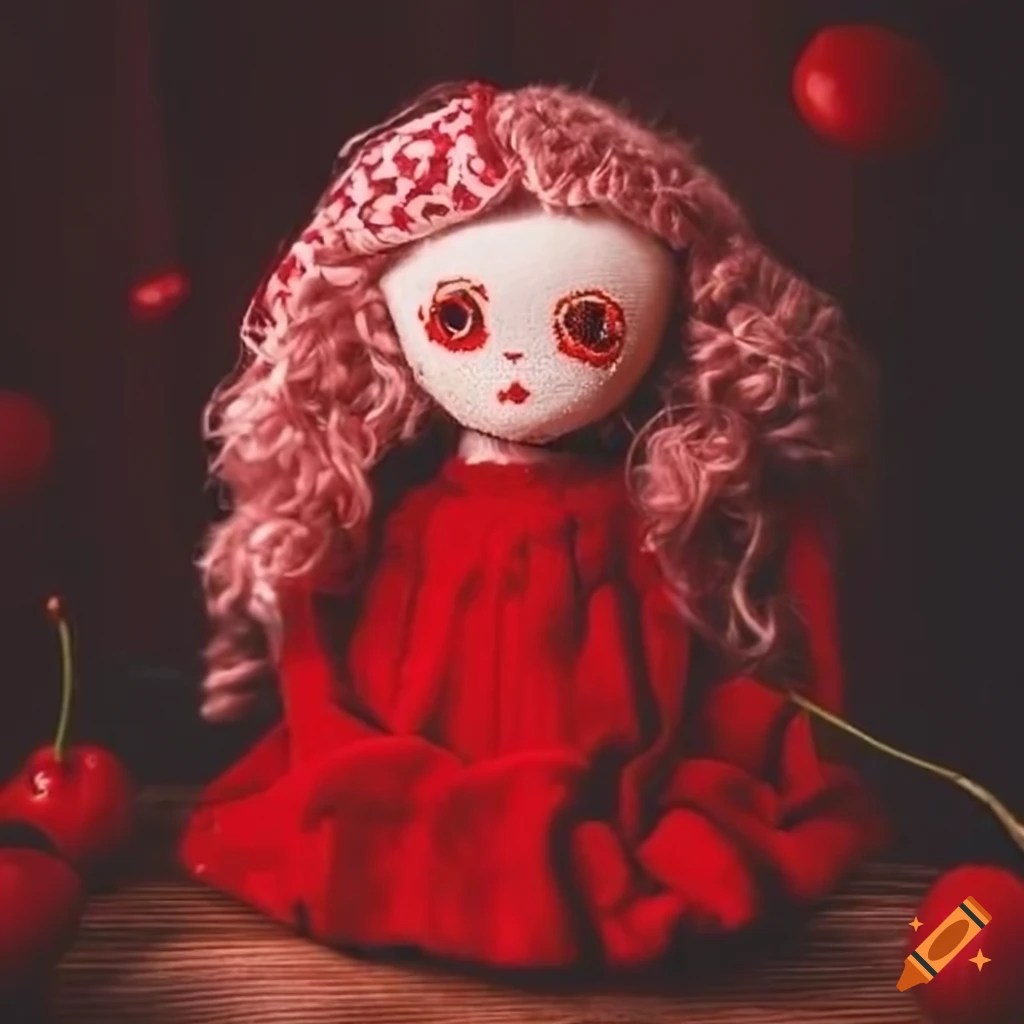 Red cherry aesthetic cloth doll on Craiyon