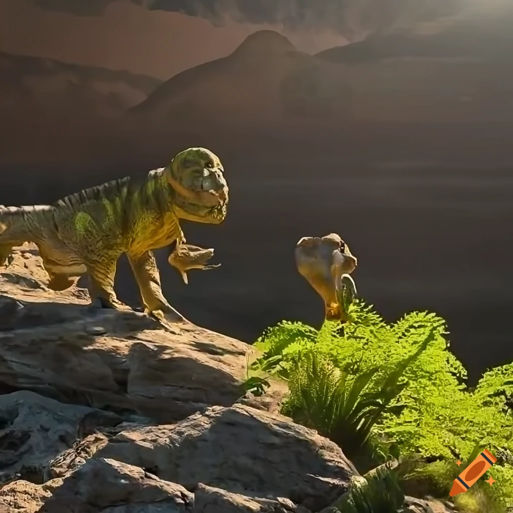Pachycephalosaurus walking on rocky outcrop in warm morning light