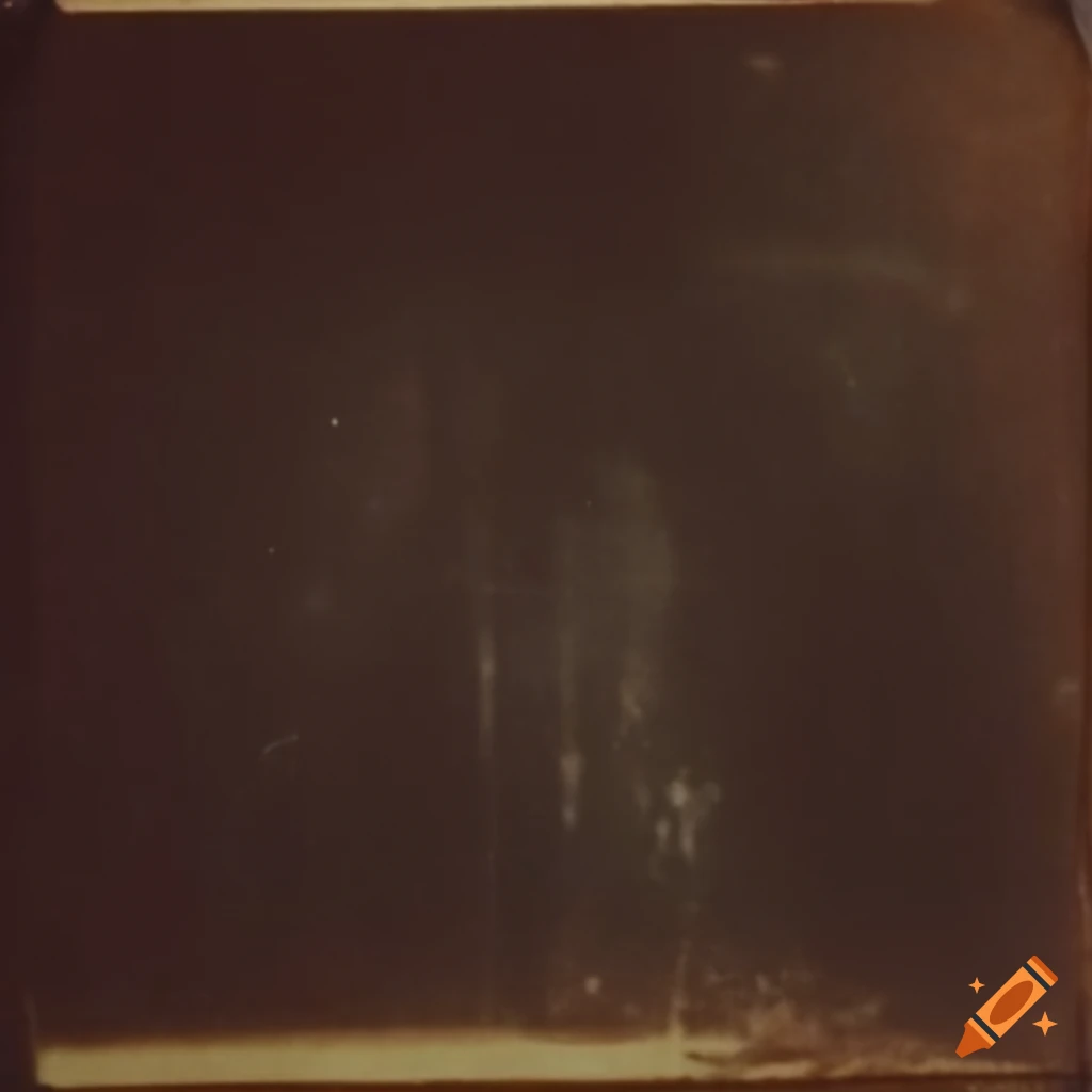 Vintage 1970s polaroid with film grain and scratches in dark ambiance ...
