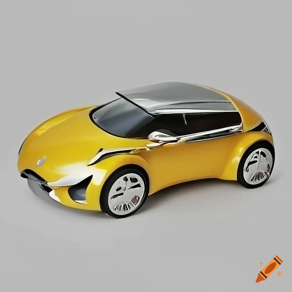 Stainless steel and chrome concept car in yellow with a Bauhaus design
