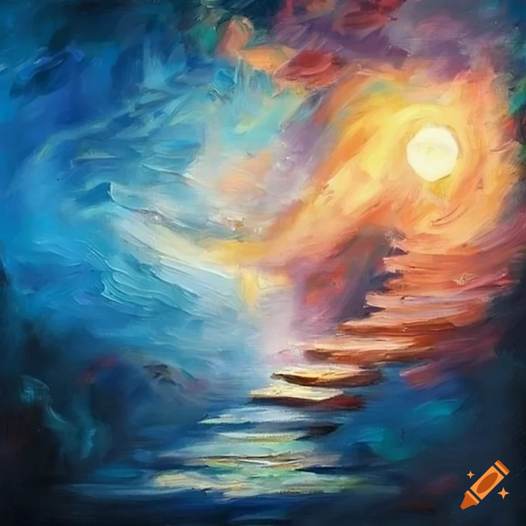Oil painting of a stairway to heaven