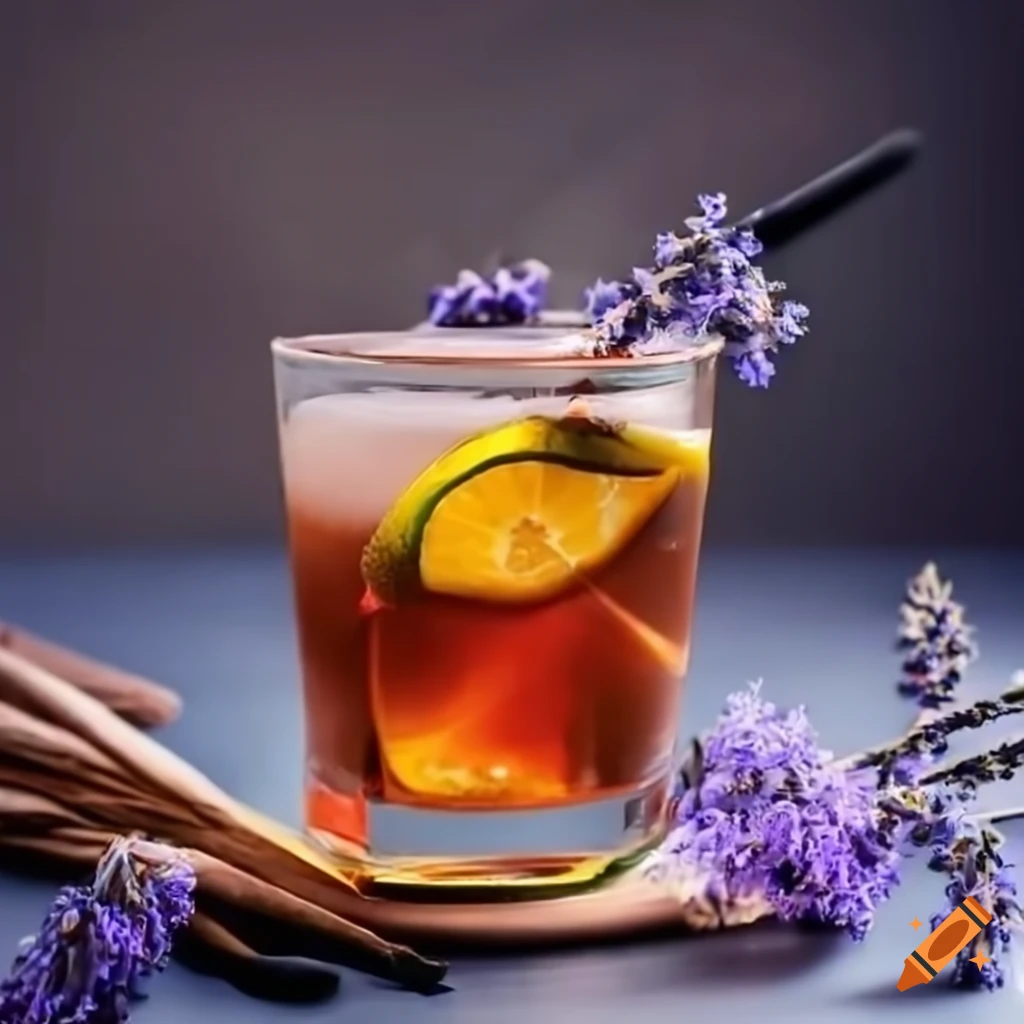 Whiskey lavender cocktail with lemon and vanilla seeds on Craiyon
