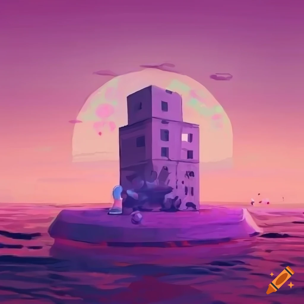 Dystopian stylized pastel lofi cover art