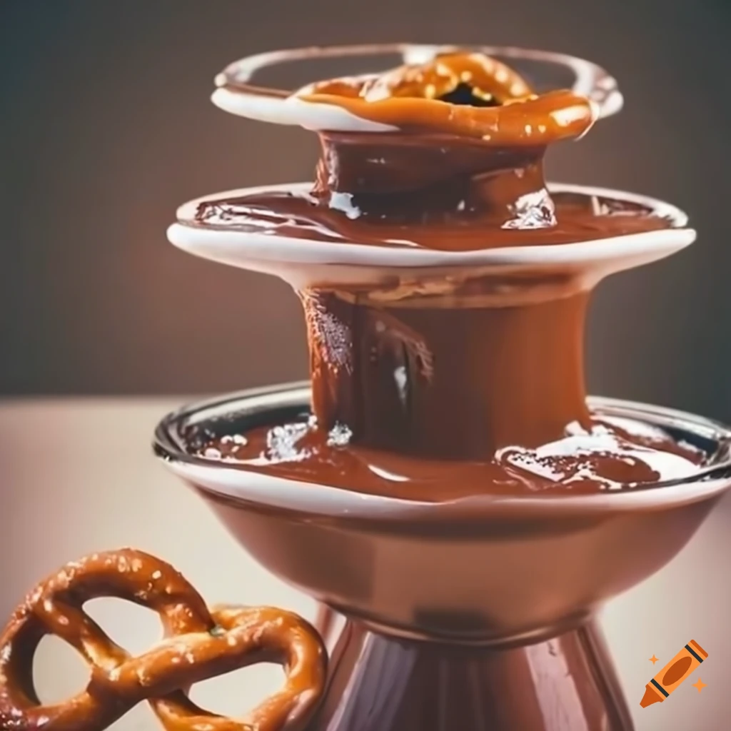 Delicious nutella fountain with pretzels on Craiyon