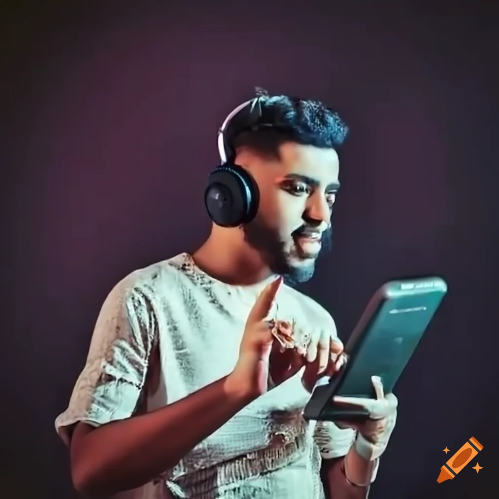 yamani-singer-with-customized-headset-talking-on-iphone-on-craiyon