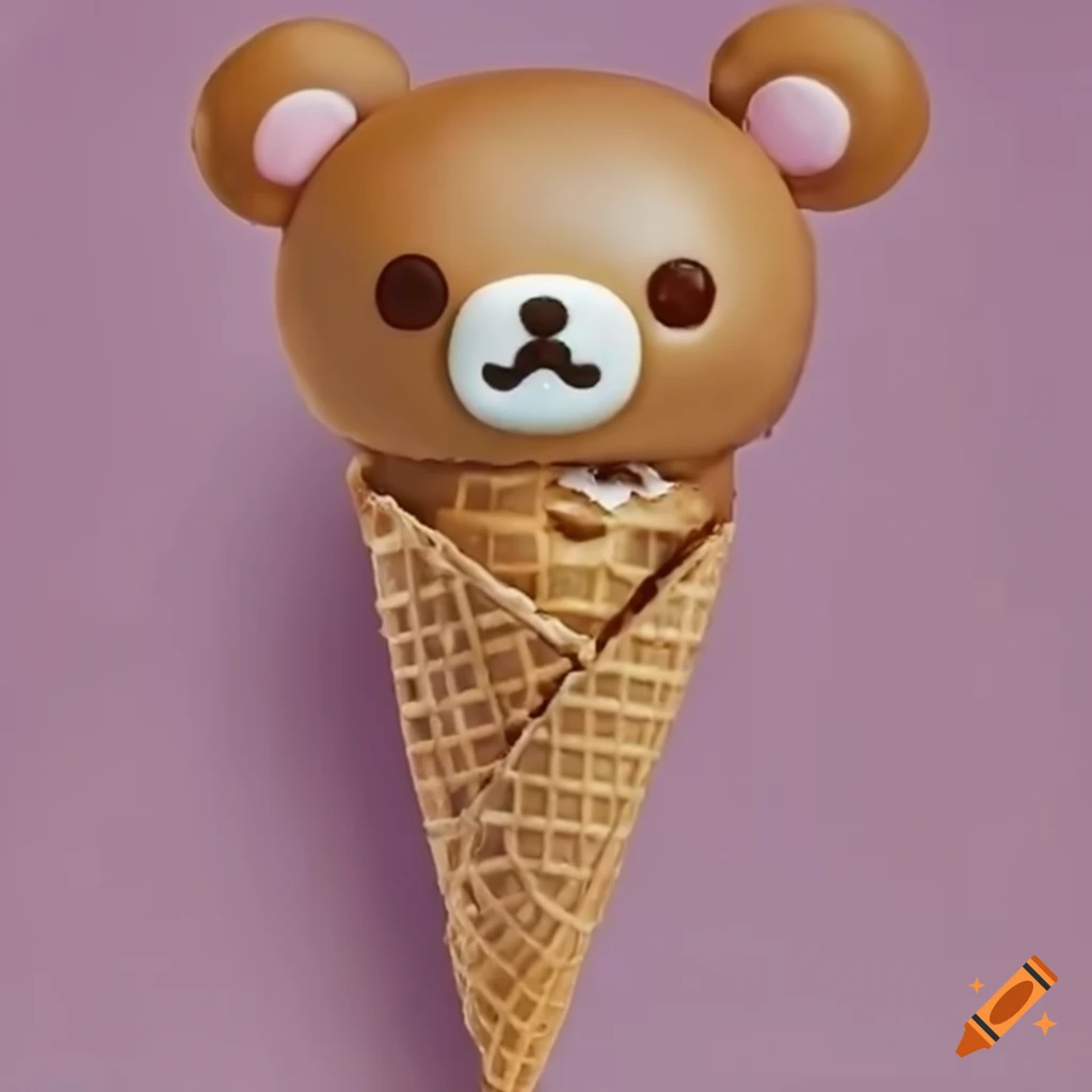 Delicious ice cream on a waffle cone with rilakkuma and a cherry on top