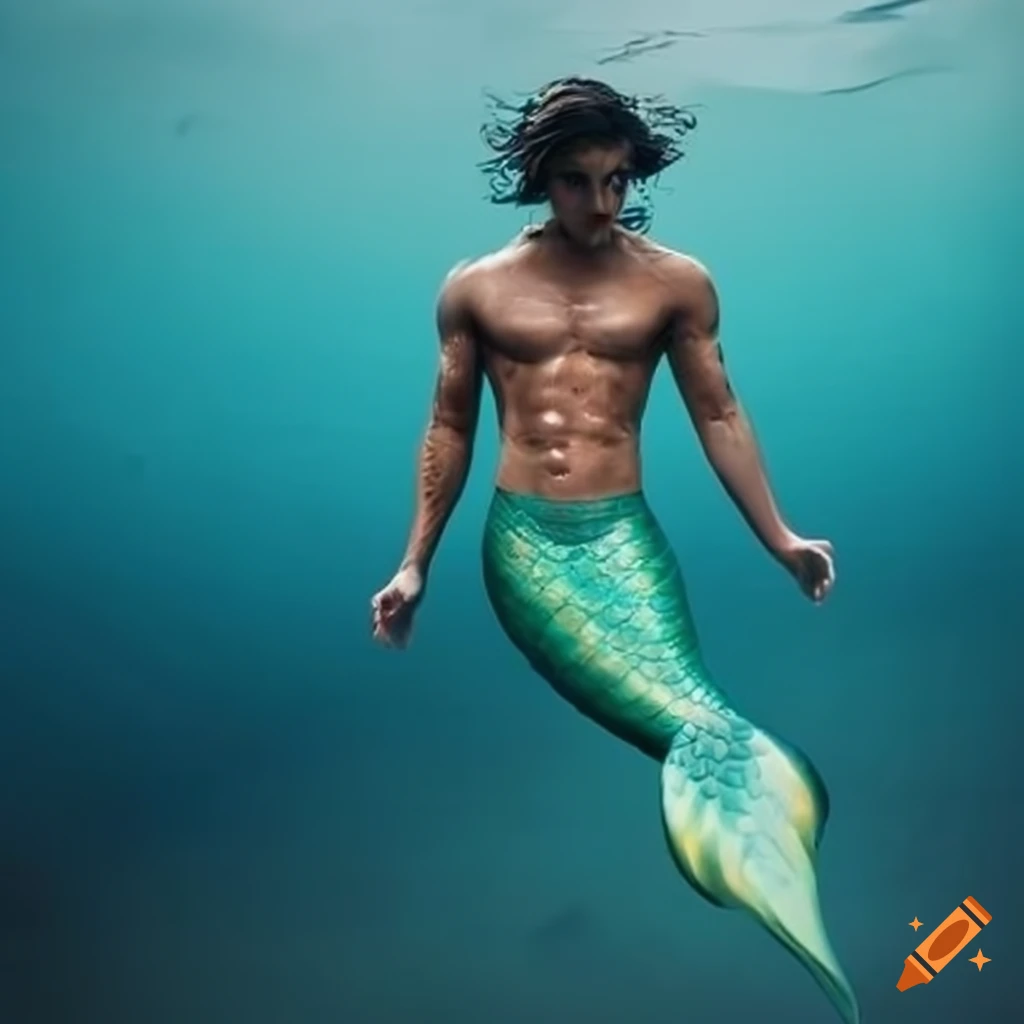 Male mermaid swimming