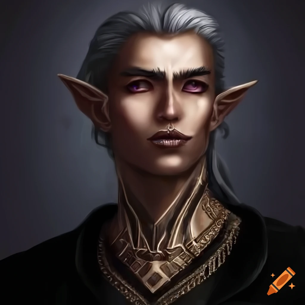 Mystical high elf wizard with white hair and purple eyes in black ...