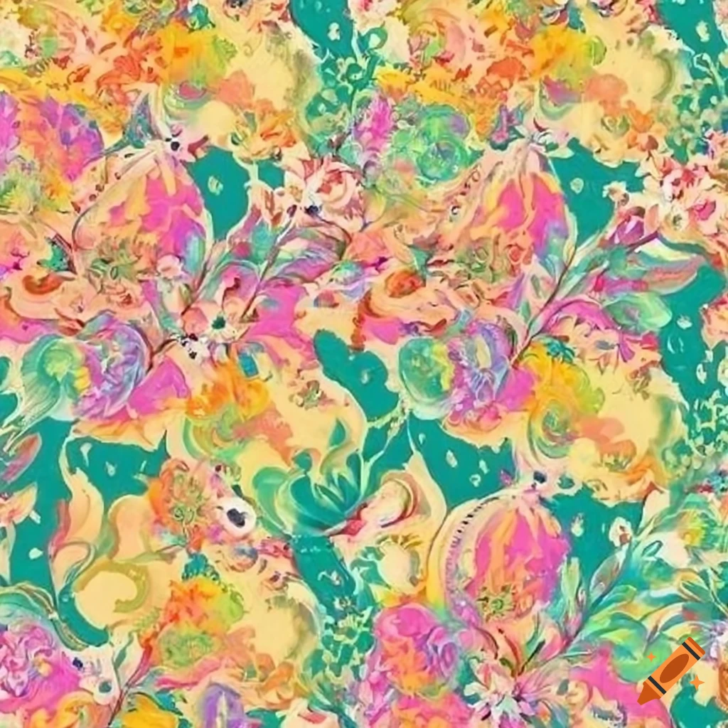 Rainbow pastel intricate floral pattern in rococo style oil painting on ...