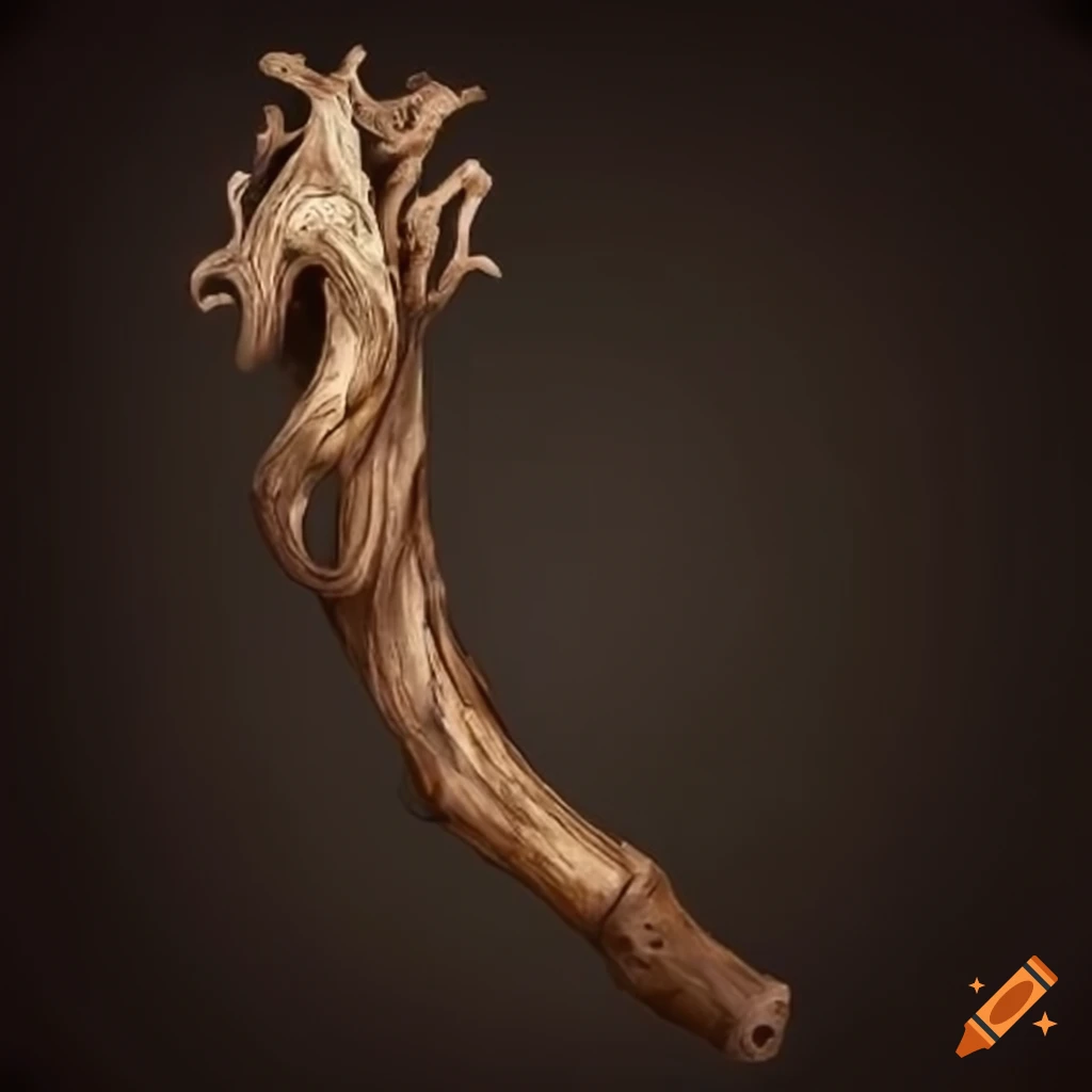 Driftwood staff, a petrified wood quarterstaff with vine or tentacle