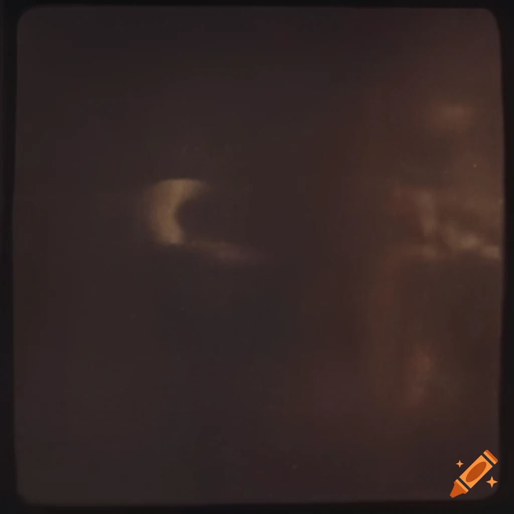 Vintage 1970s polaroid with film grain and scratches in dark setting on ...