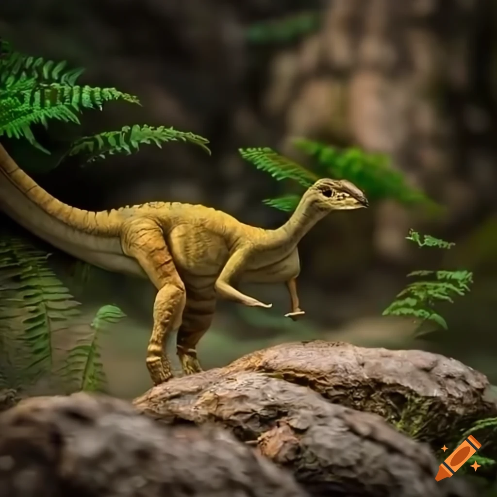 Pachycephalosaurus dinosaurs with quail-like color patterns walking on rocky outcrop