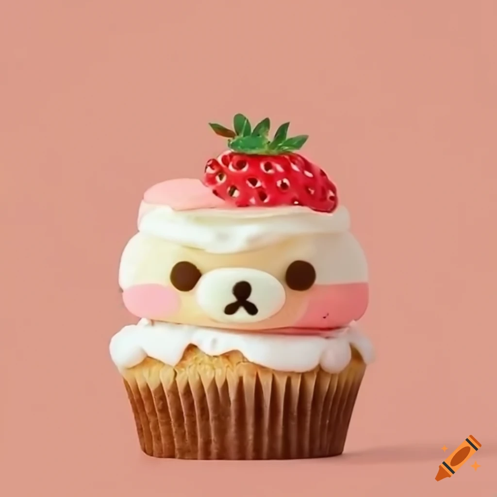 Delicious strawberry cupcake with Rilakkuma
