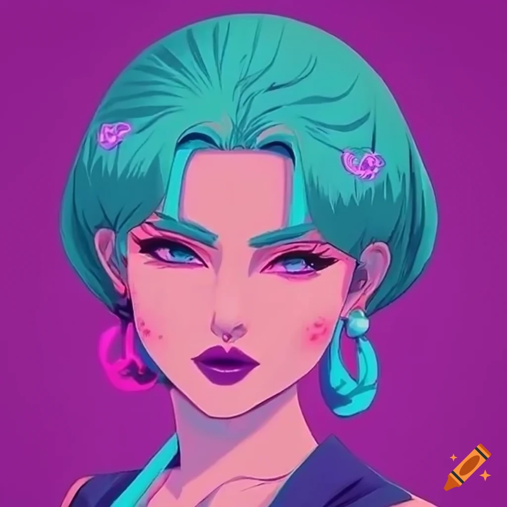 Vaporwave anime lady art on Craiyon