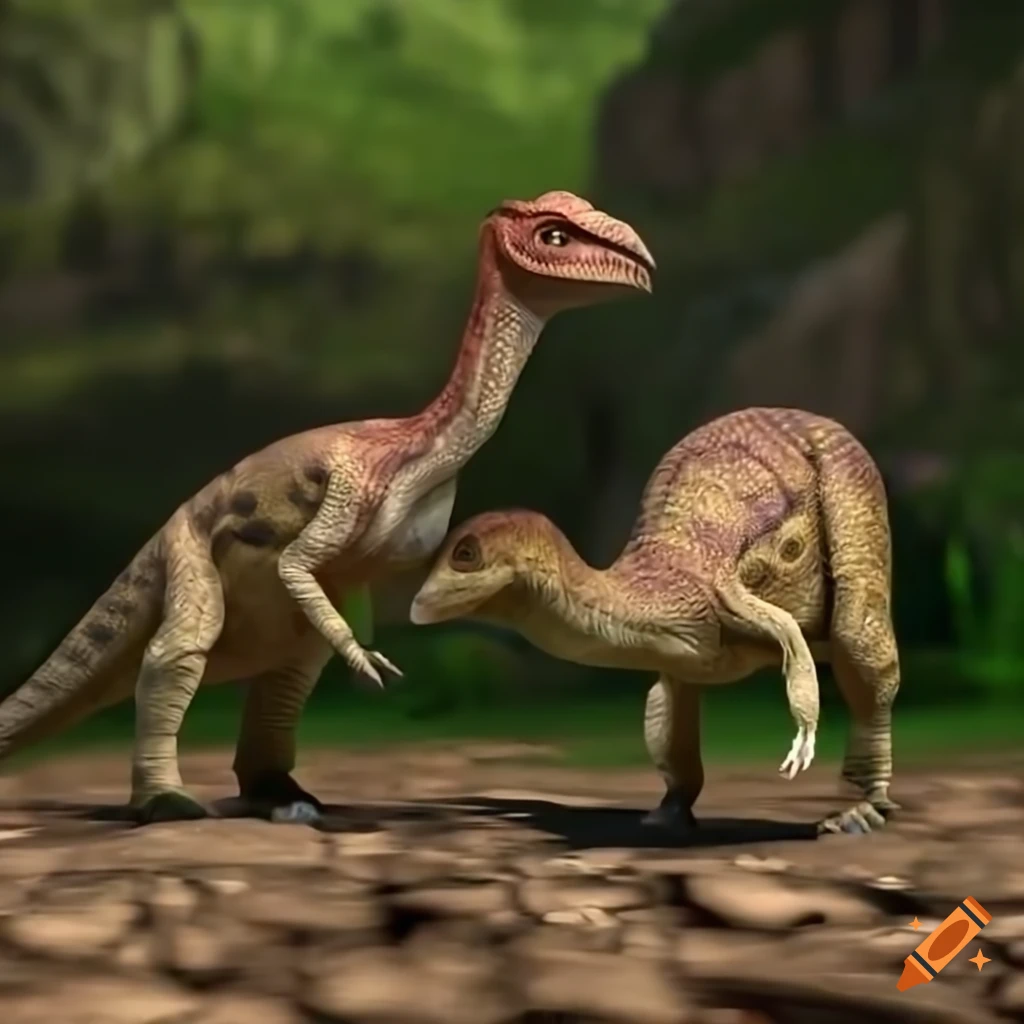Pachycephalosaurus dinosaurs with quail-like coloring walking on rocky outcrop