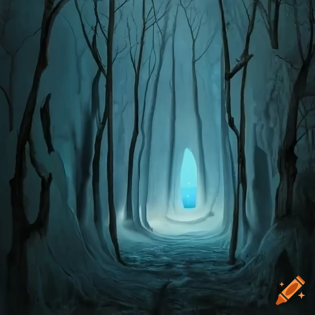 Hidden island portal with frosted trees and stunning lighting on Craiyon