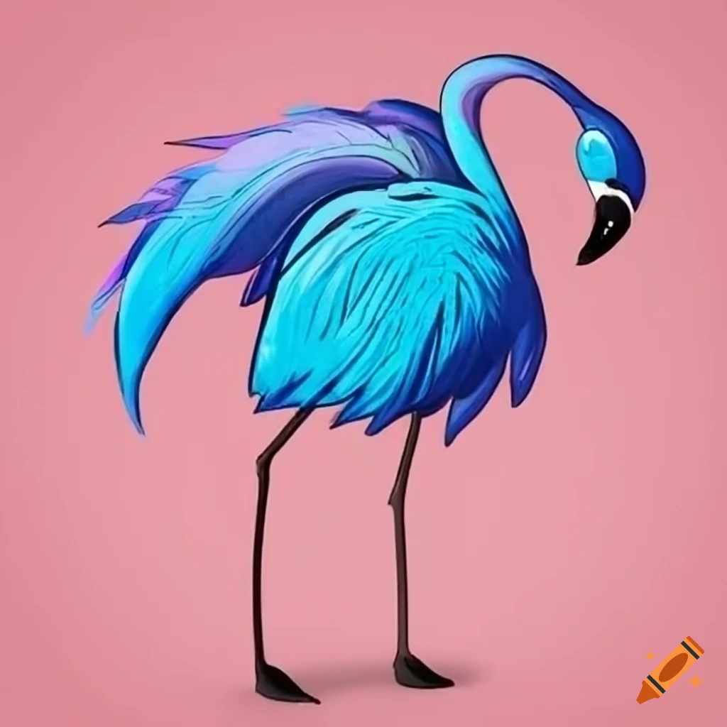 Comic strip with stick figure blue flamingos in 4 panels on craiyon