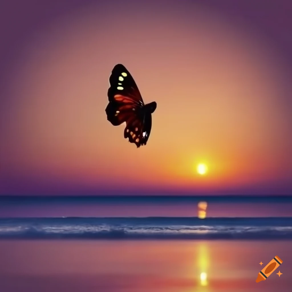 Butterfly flying at the beach during evening on Craiyon