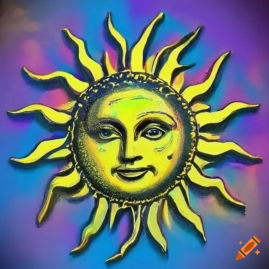 Smiling sun with iridescent pop art style