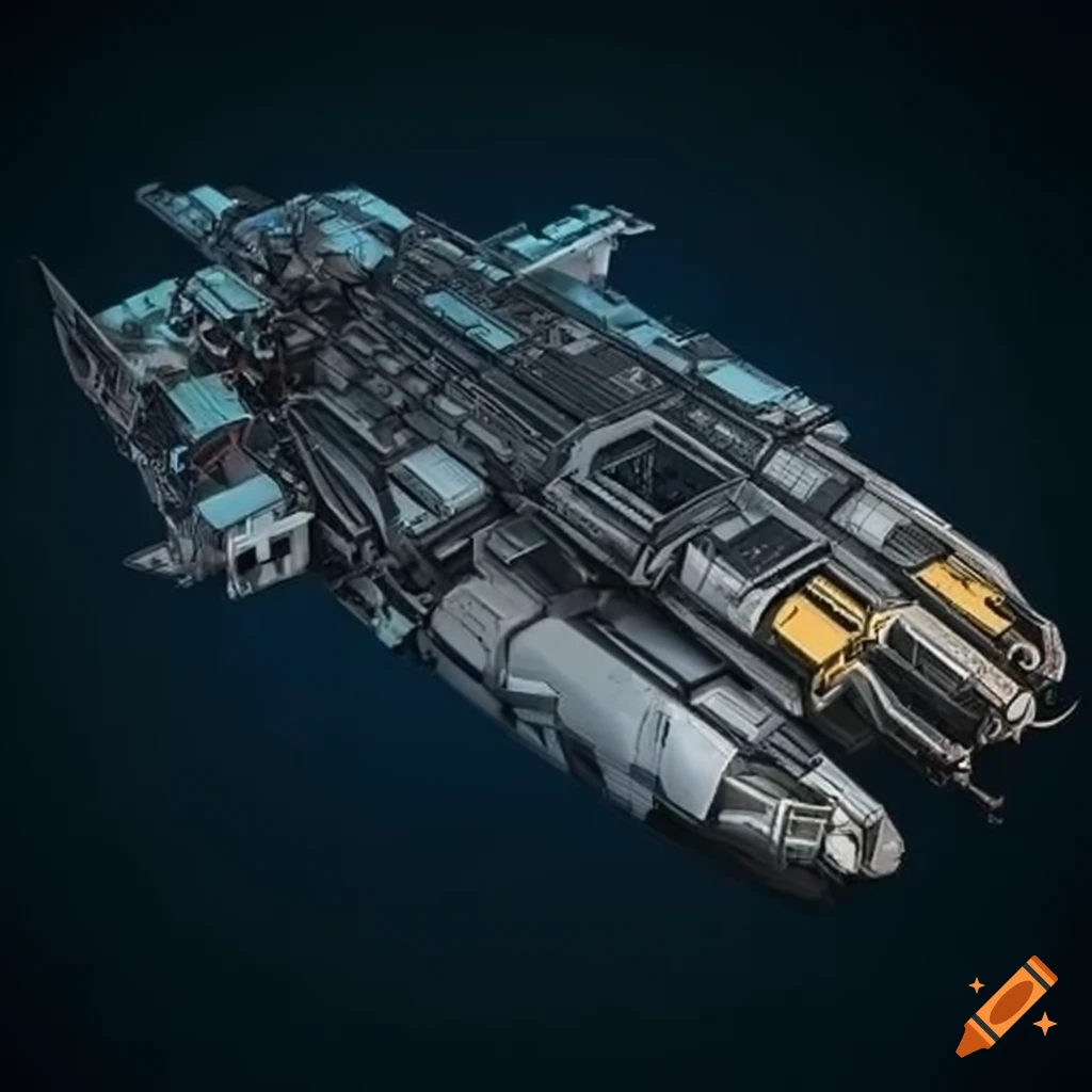 Detailed blueprint of an advanced spaceship mining vessel