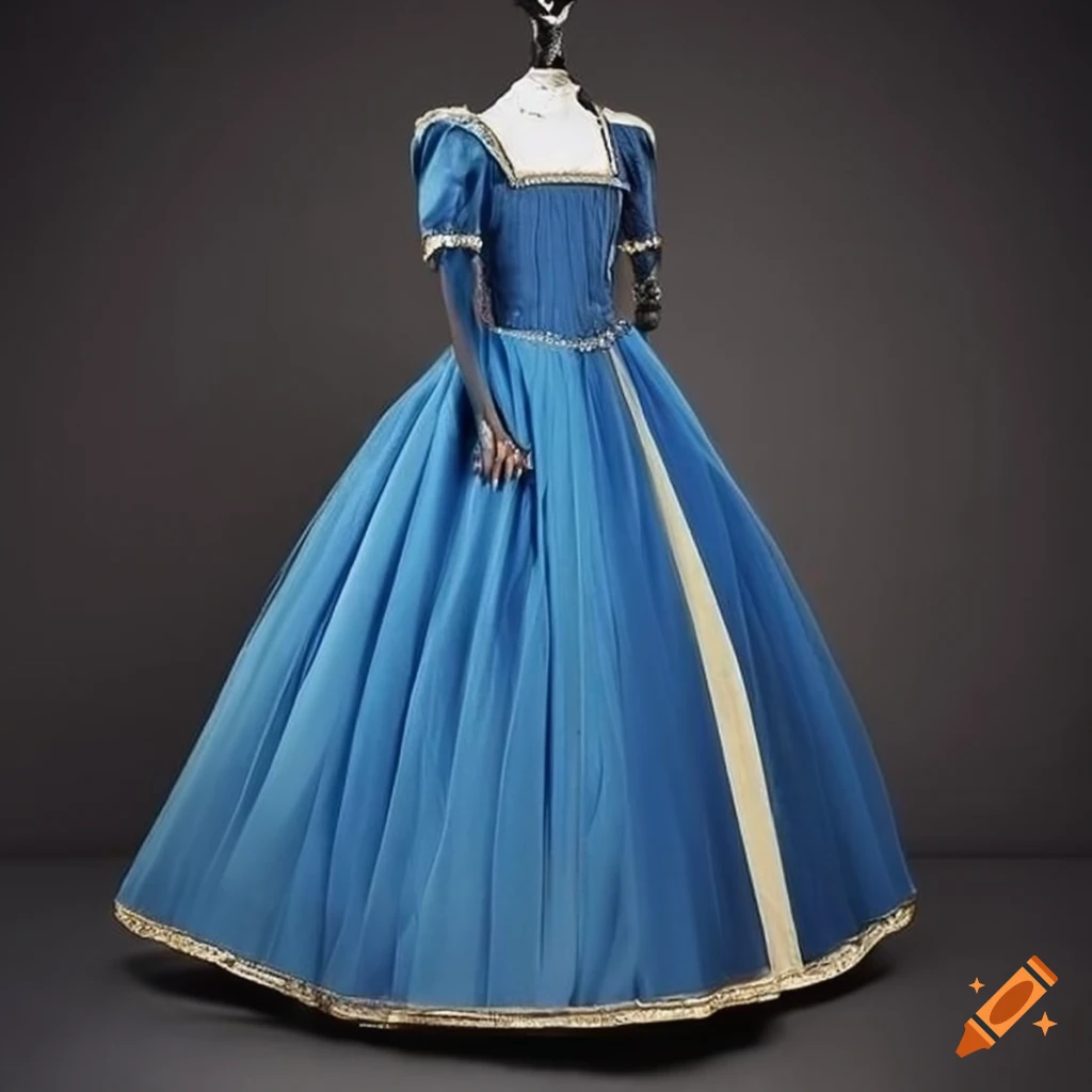 Tudor blue ball gown from the back