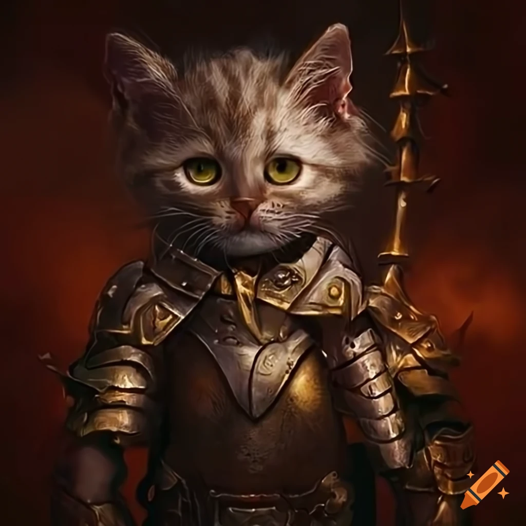 Kitten in armor in a high fantasy setting