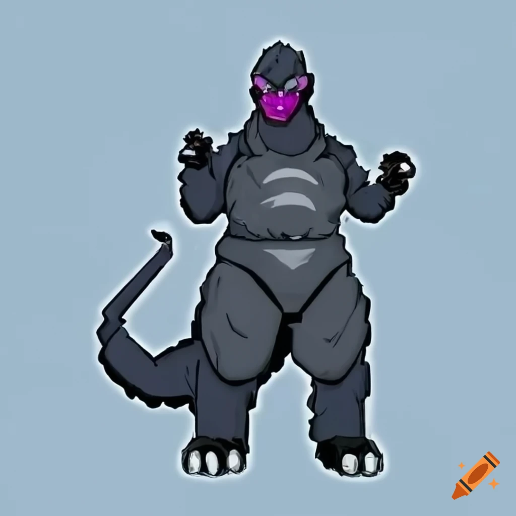 Silver-gray Godzilla inspired by Majin Buu in Dragonball Z