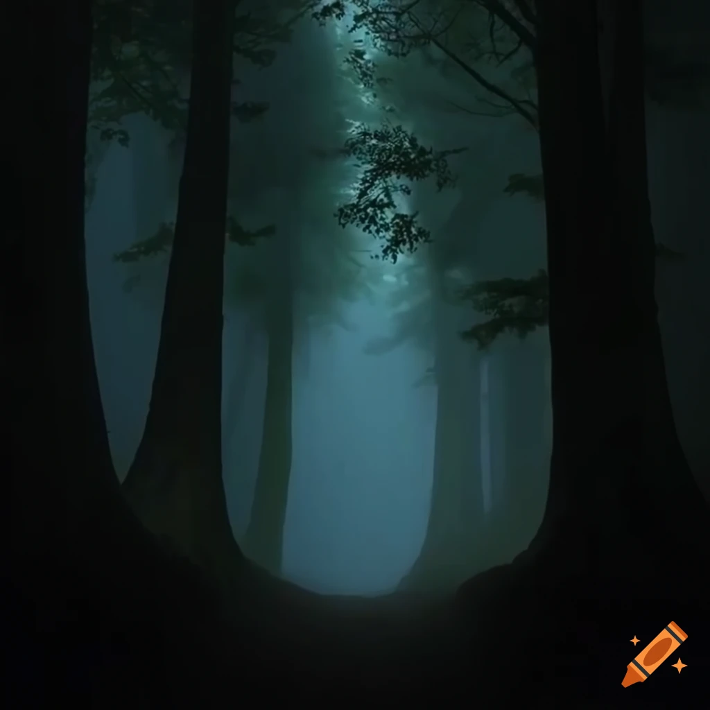 Hidden forest island portal with stunning lighting on black background ...