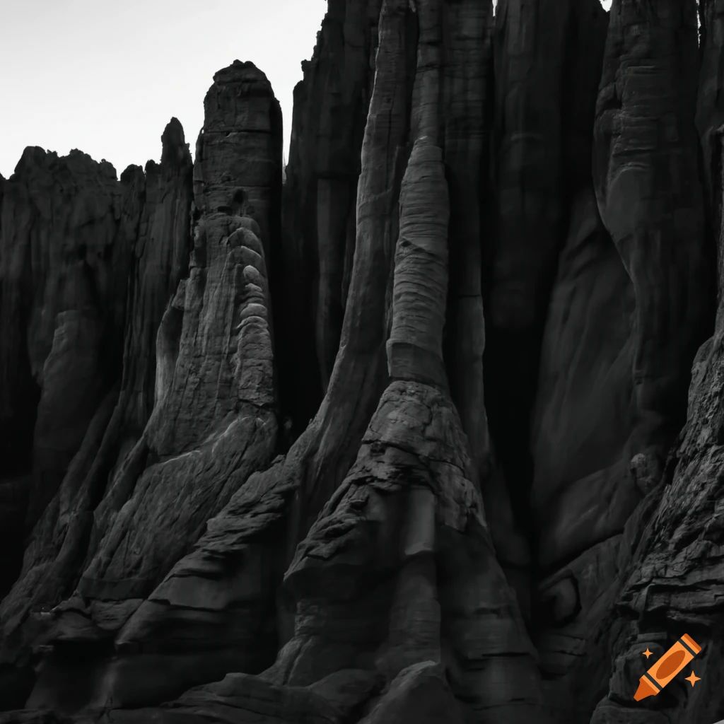 Rugged black and white rock formation on Craiyon