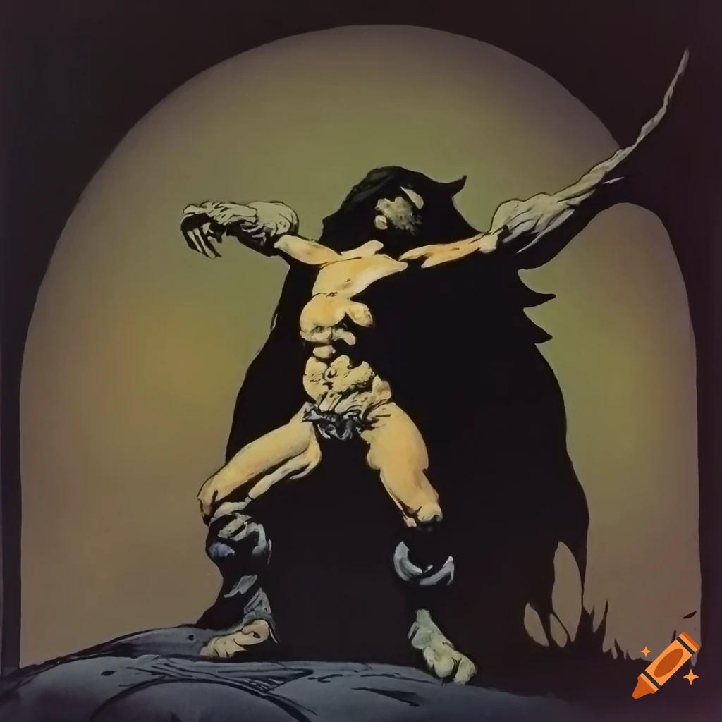 1970's dark fantasy book cover paper art with dungeons and dragons style drawing by Frank Frazetta