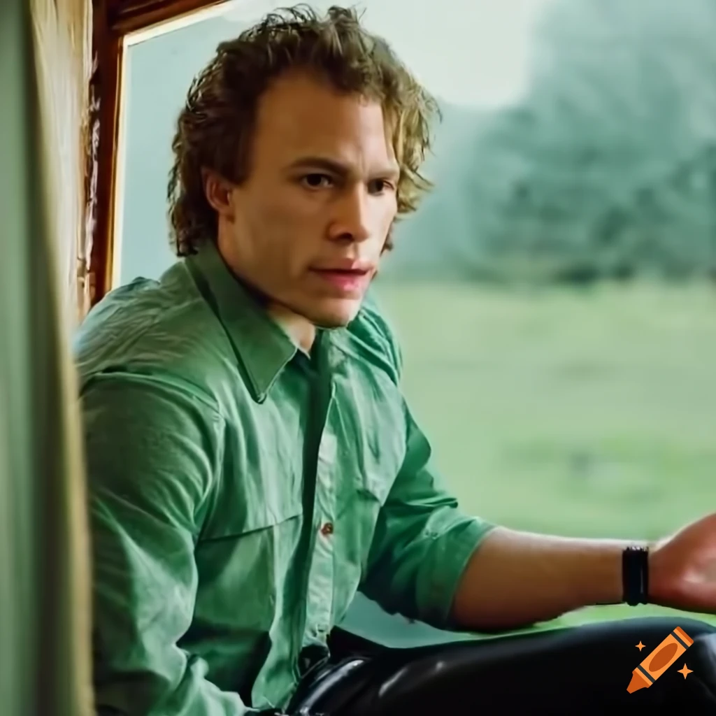 Young man resembling Heath Ledger in a caravan trailer looking through window