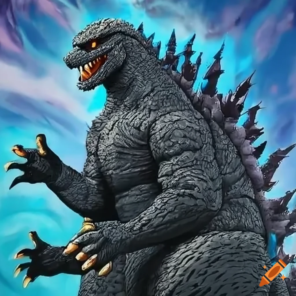 Powerful Godzilla as a Dragonball Z character crafted from zircon
