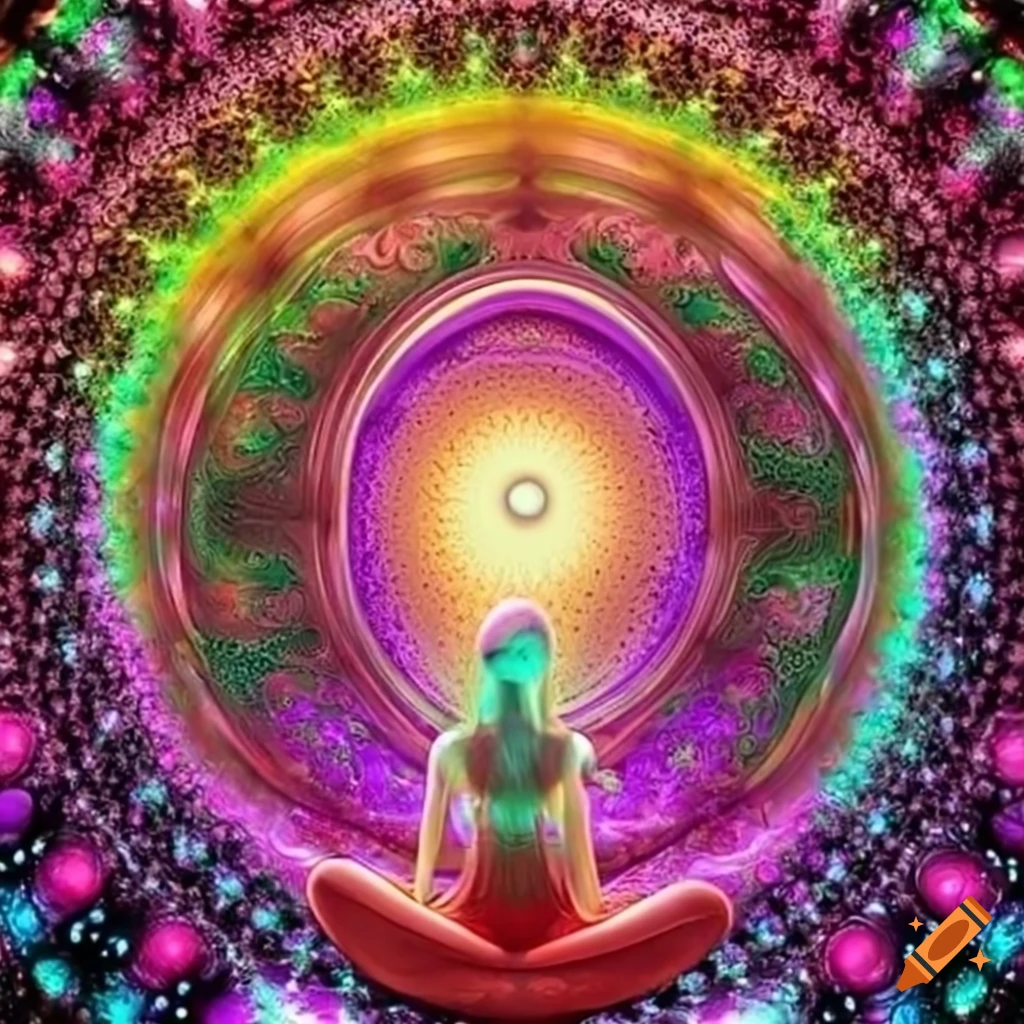 Sagrado feminino psicodélico e fractal com cores vibrantes