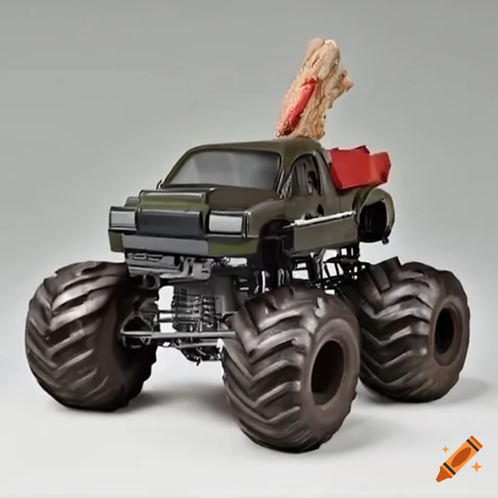 Monster truck with a powerful arm holding a gun