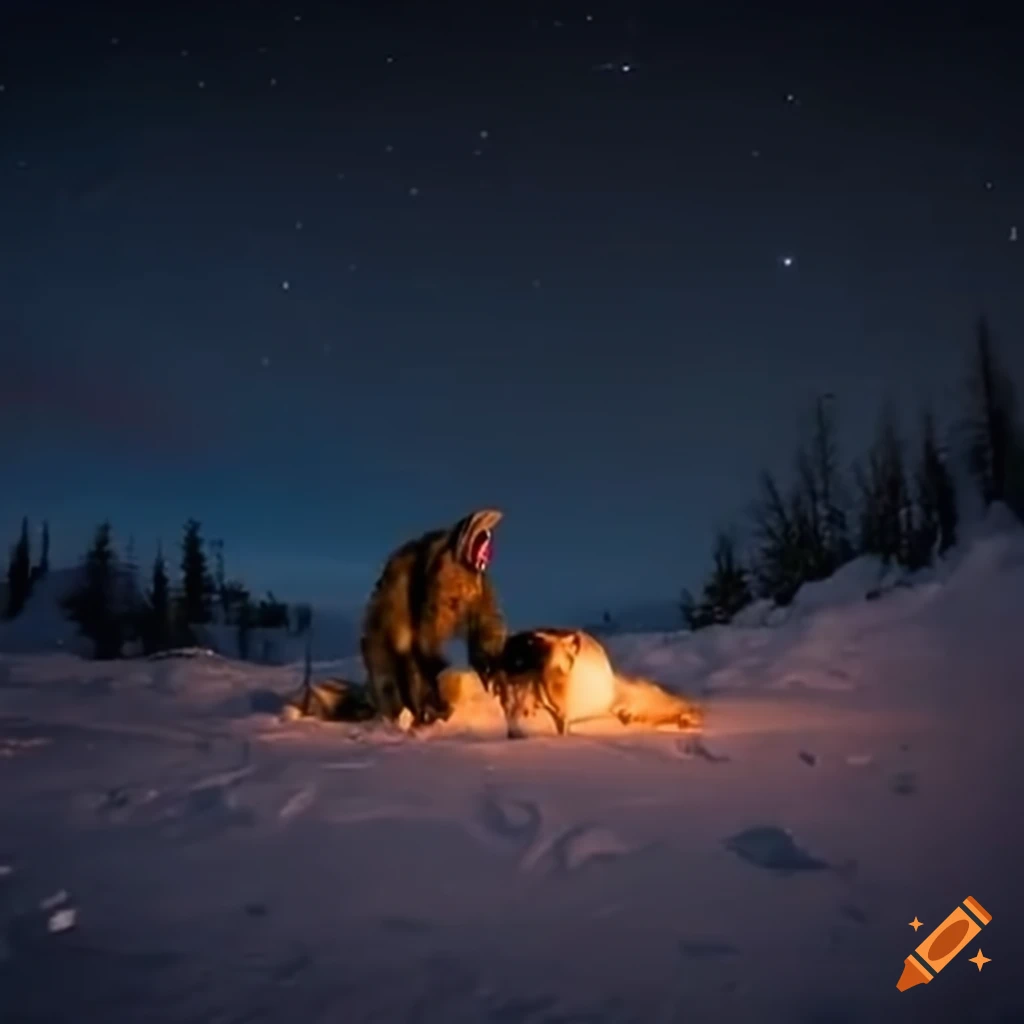 Old man and dogs on an adventure in Alaska's winter night on Craiyon