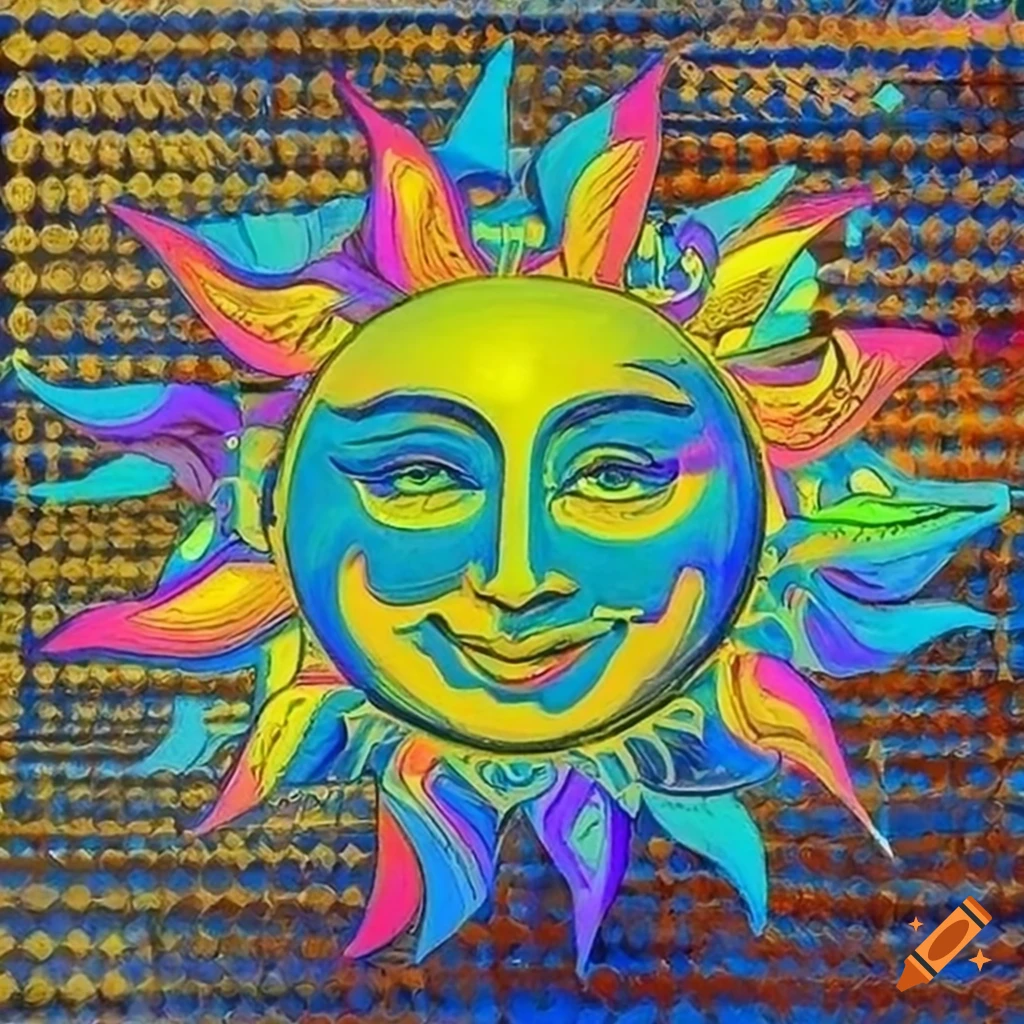 Smiling sun in iridescent pop art style