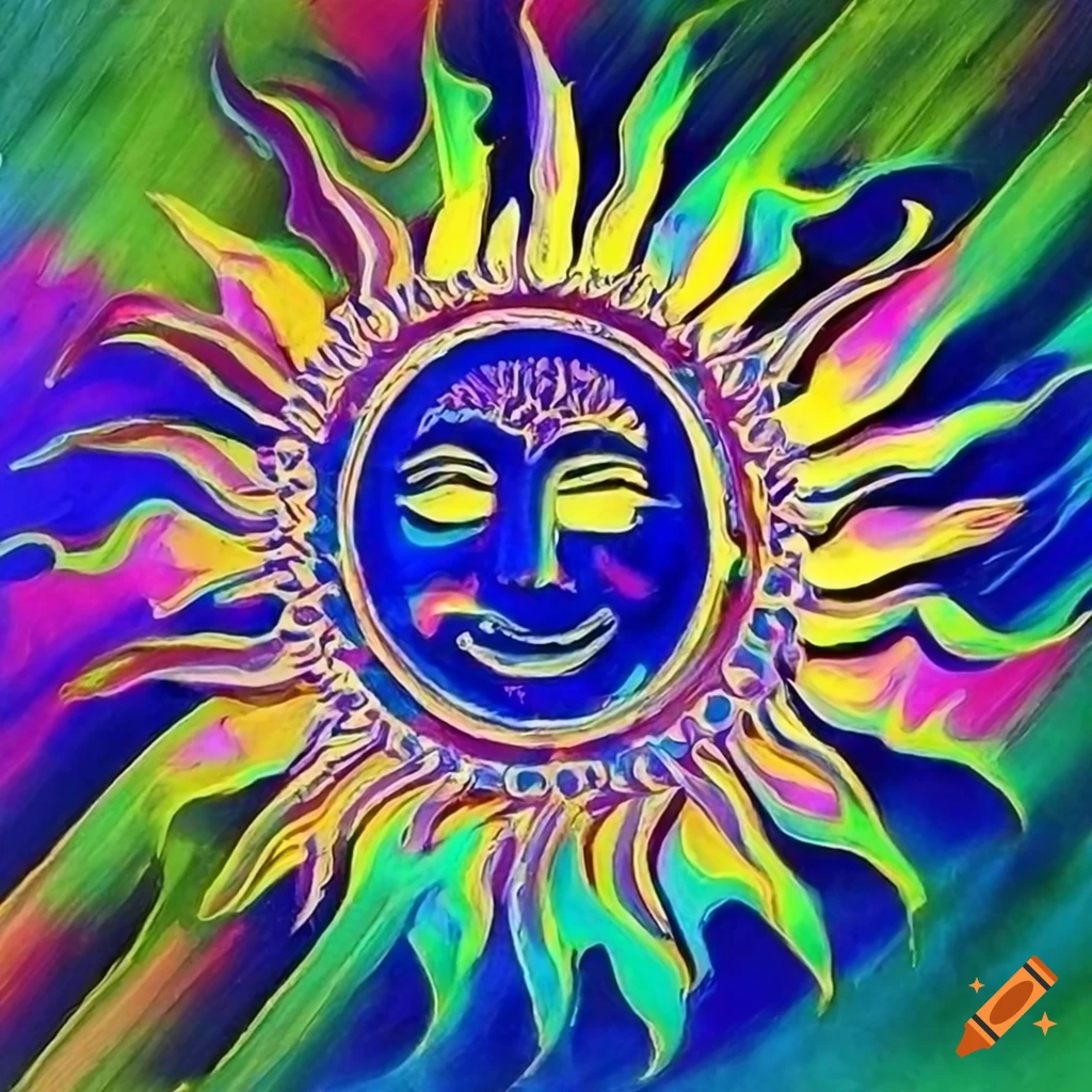 Smiling sun with iridescent pop art