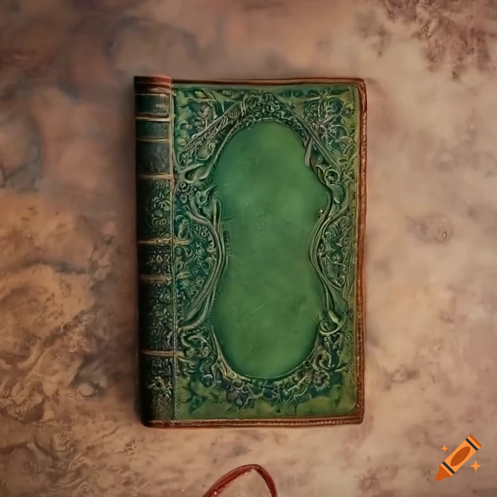 Highly decorated antique vintage green leather magical book