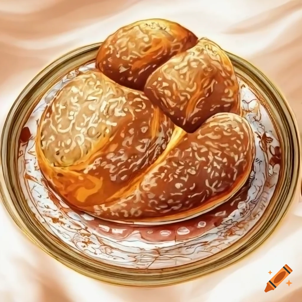 Beautiful patterned bread on a golden saucer