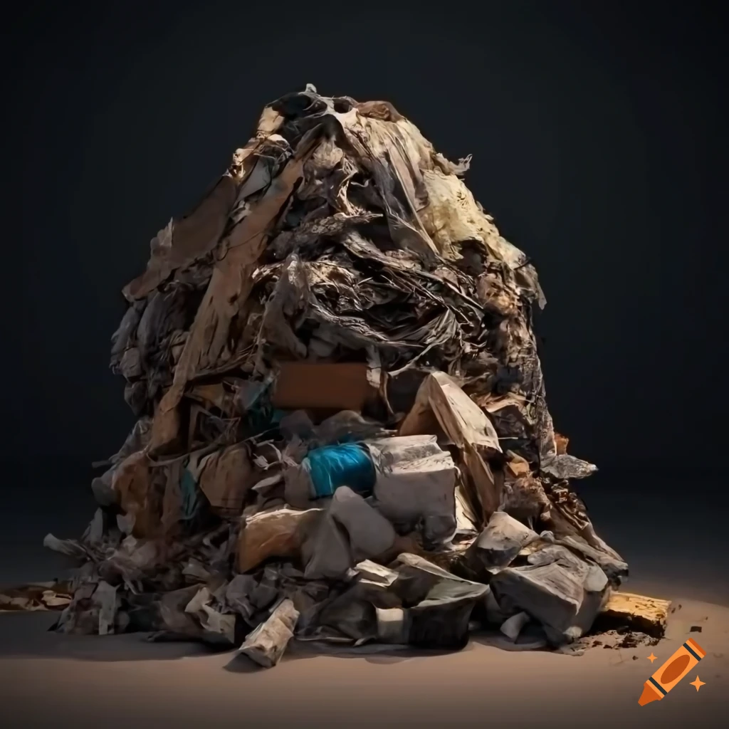 Desolated figure amid junk garbage in a destroyed landscape