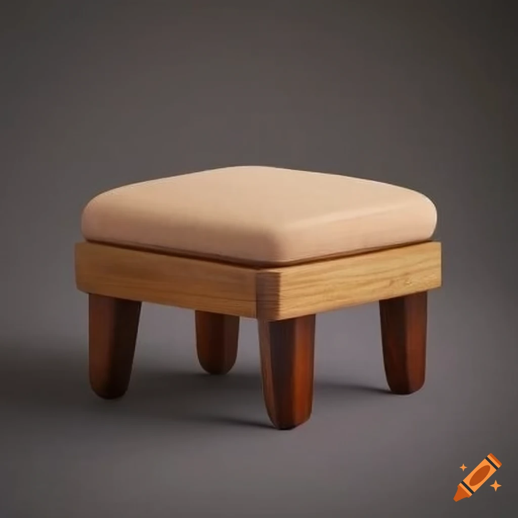 Wooden footstool with a cushion on top on Craiyon